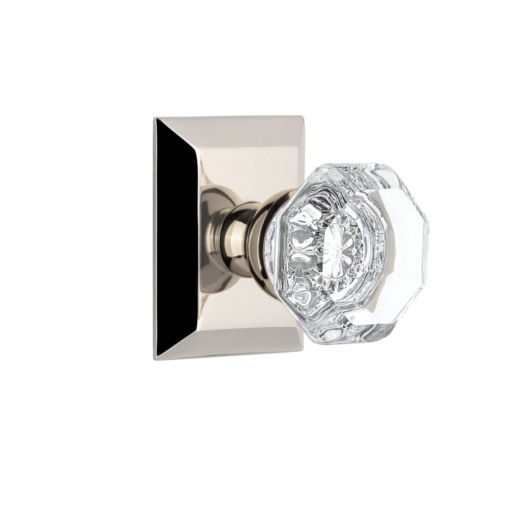 Fifth Avenue Square Rosette with Chambord Crystal Knob in Polished Nickel