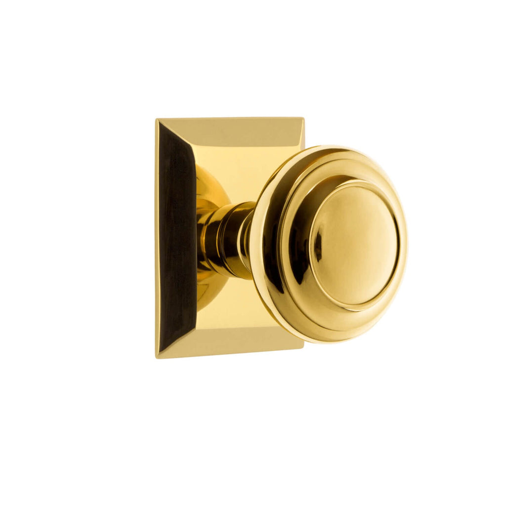 Fifth Avenue Square Rosette with Circulaire Knob in Lifetime Brass