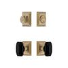 Fifth Avenue Square Rosette Entry Set with Baguette Black Crystal Knob in Vintage Brass