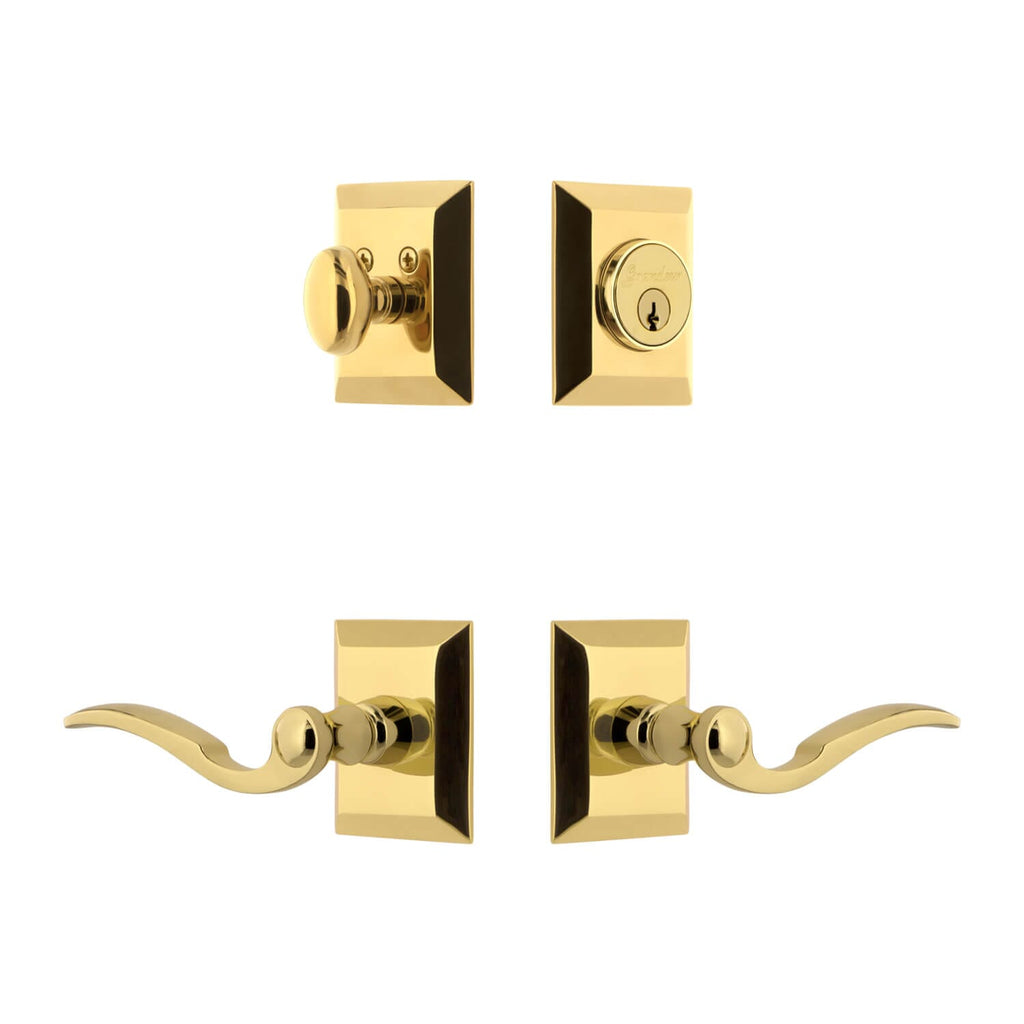 Fifth Avenue Square Rosette Entry Set with Bellagio Lever in Lifetime Brass