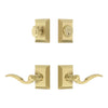 Fifth Avenue Square Rosette Entry Set with Bellagio Lever in Satin Brass