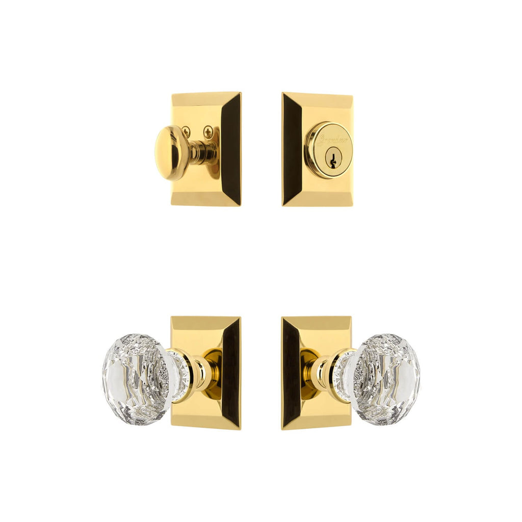Fifth Avenue Square Rosette Entry Set with Brilliant Crystal Knob in Lifetime Brass