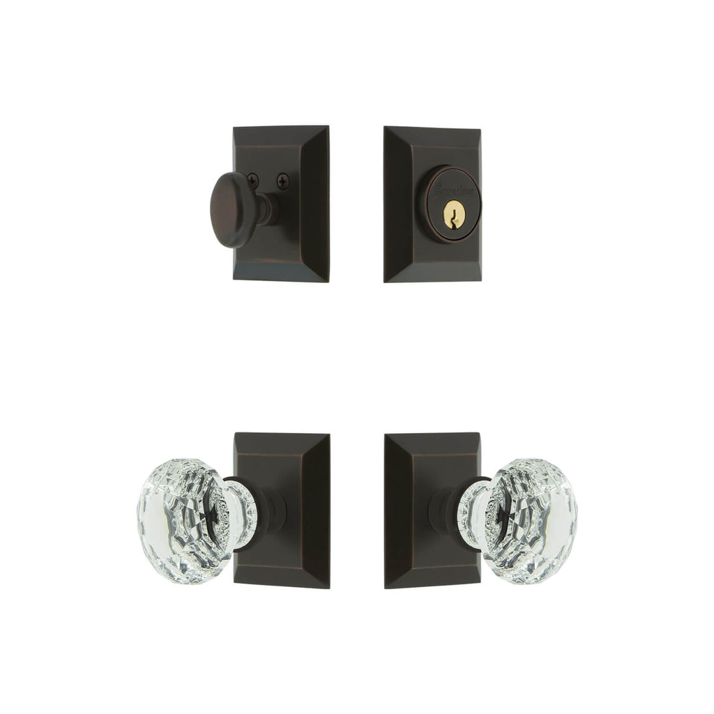 Fifth Avenue Square Rosette Entry Set with Brilliant Crystal Knob in Timeless Bronze