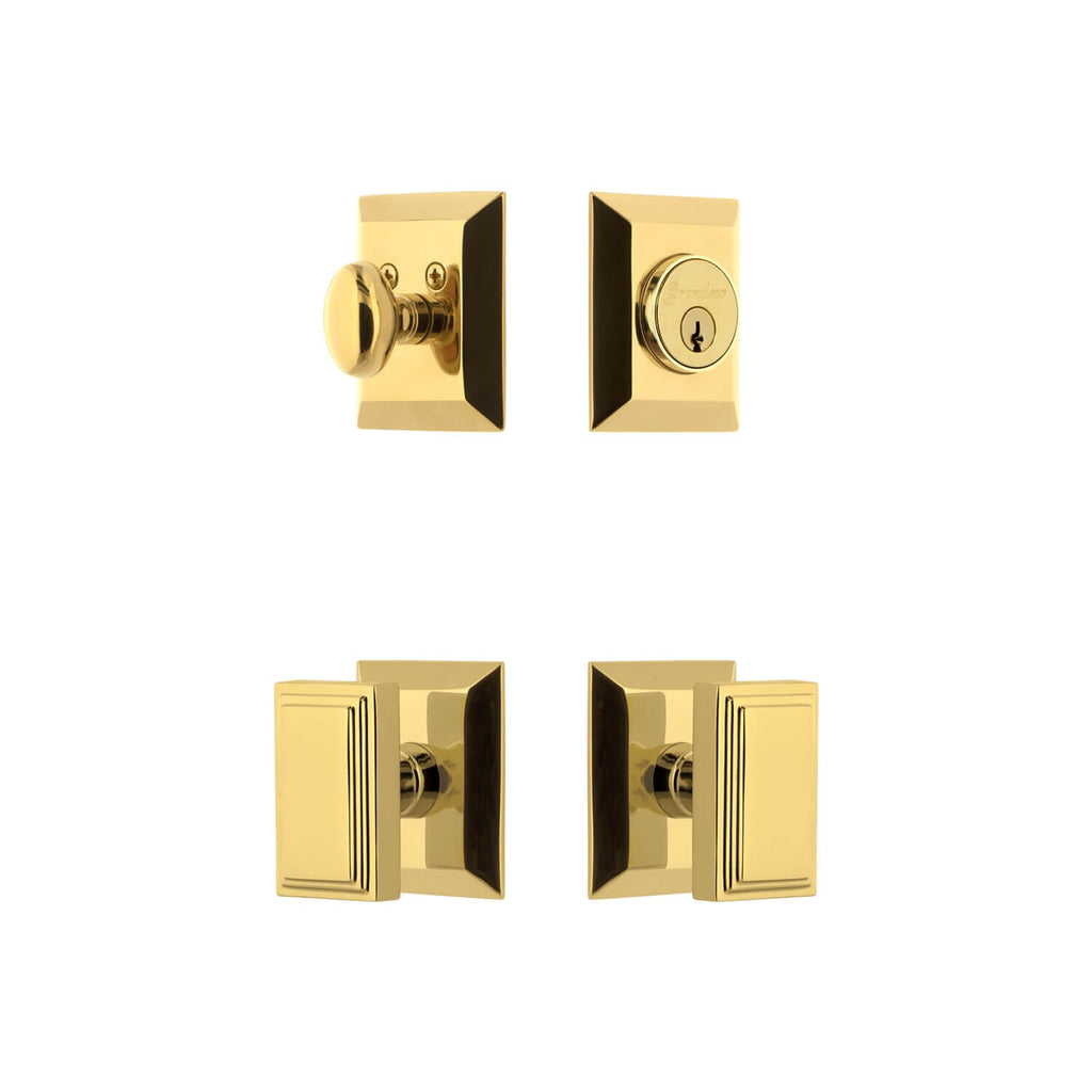 Fifth Avenue Square Rosette Entry Set with Carre Knob in Lifetime Brass