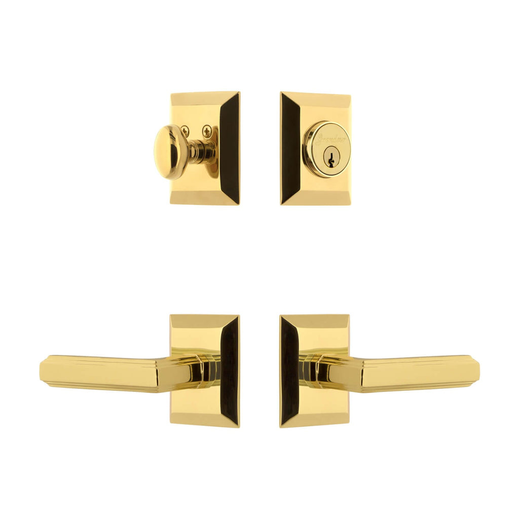 Fifth Avenue Square Rosette Entry Set with Carre Lever in Lifetime Brass