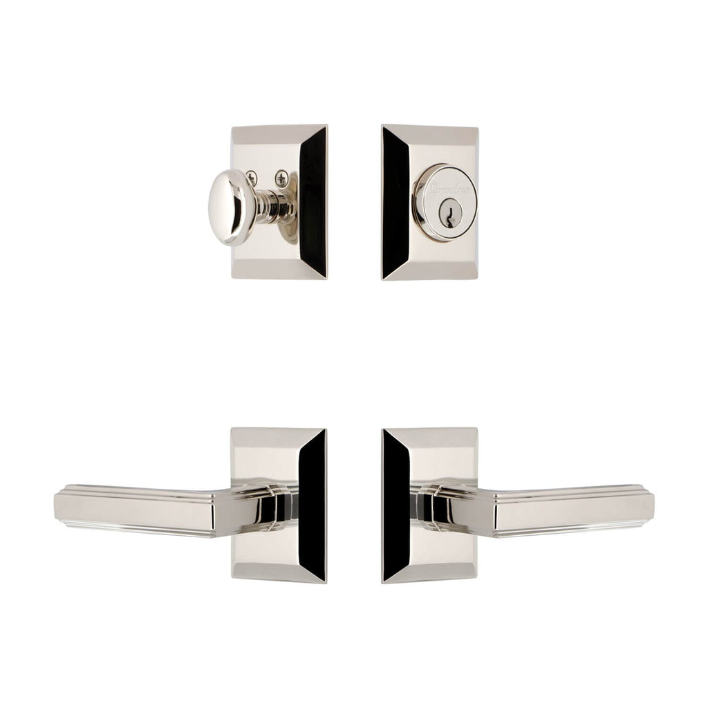 Fifth Avenue Square Rosette Entry Set with Carre Lever in Polished Nickel