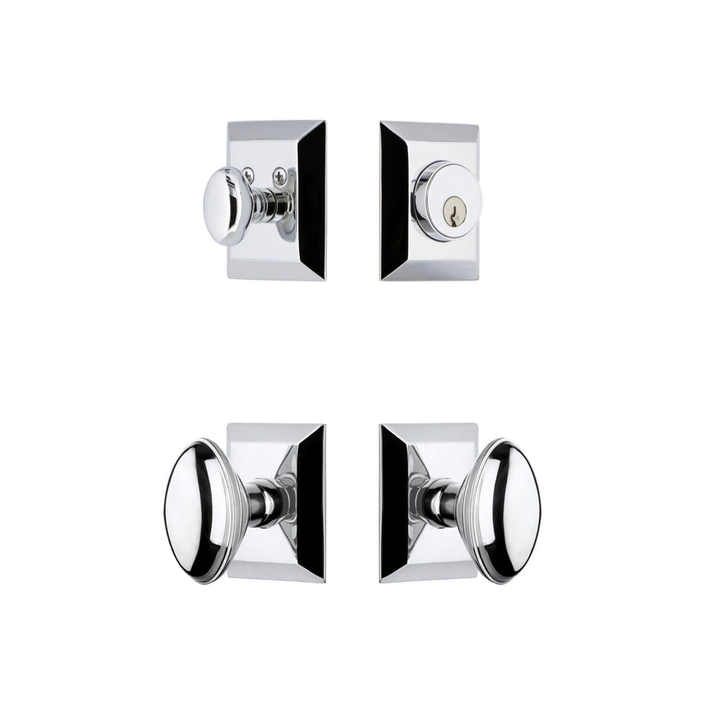 Fifth Avenue Square Rosette Entry Set with Eden Prairie Knob in Bright Chrome