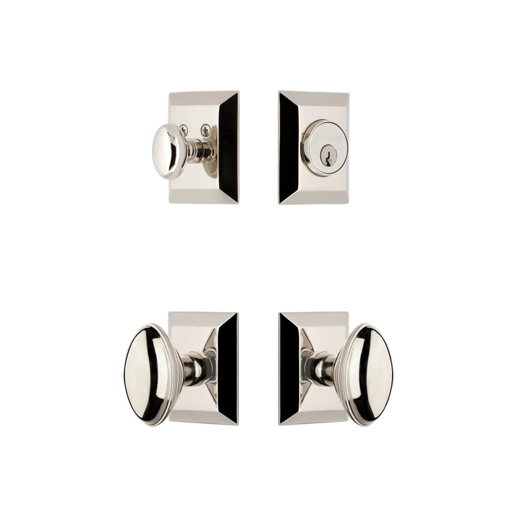 Fifth Avenue Square Rosette Entry Set with Eden Prairie Knob in Polished Nickel