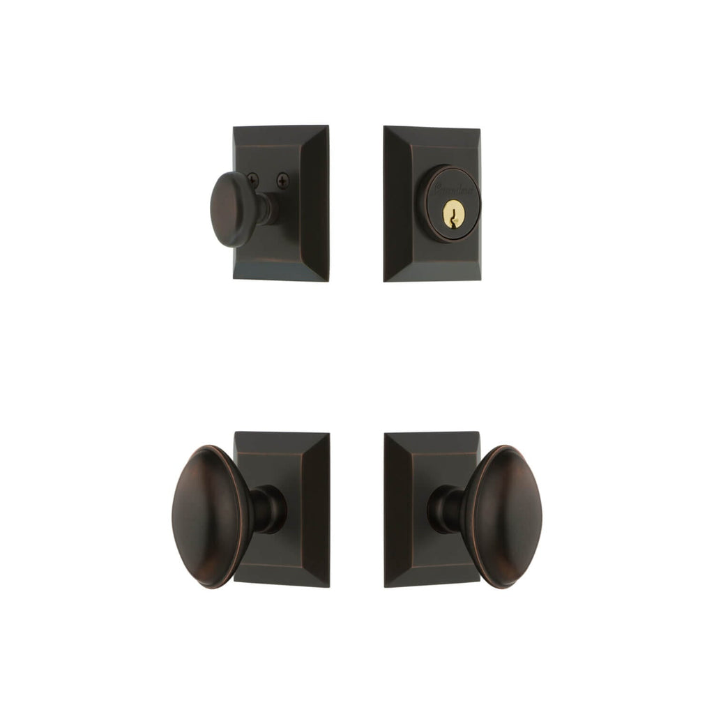 Fifth Avenue Square Rosette Entry Set with Eden Prairie Knob in Timeless Bronze