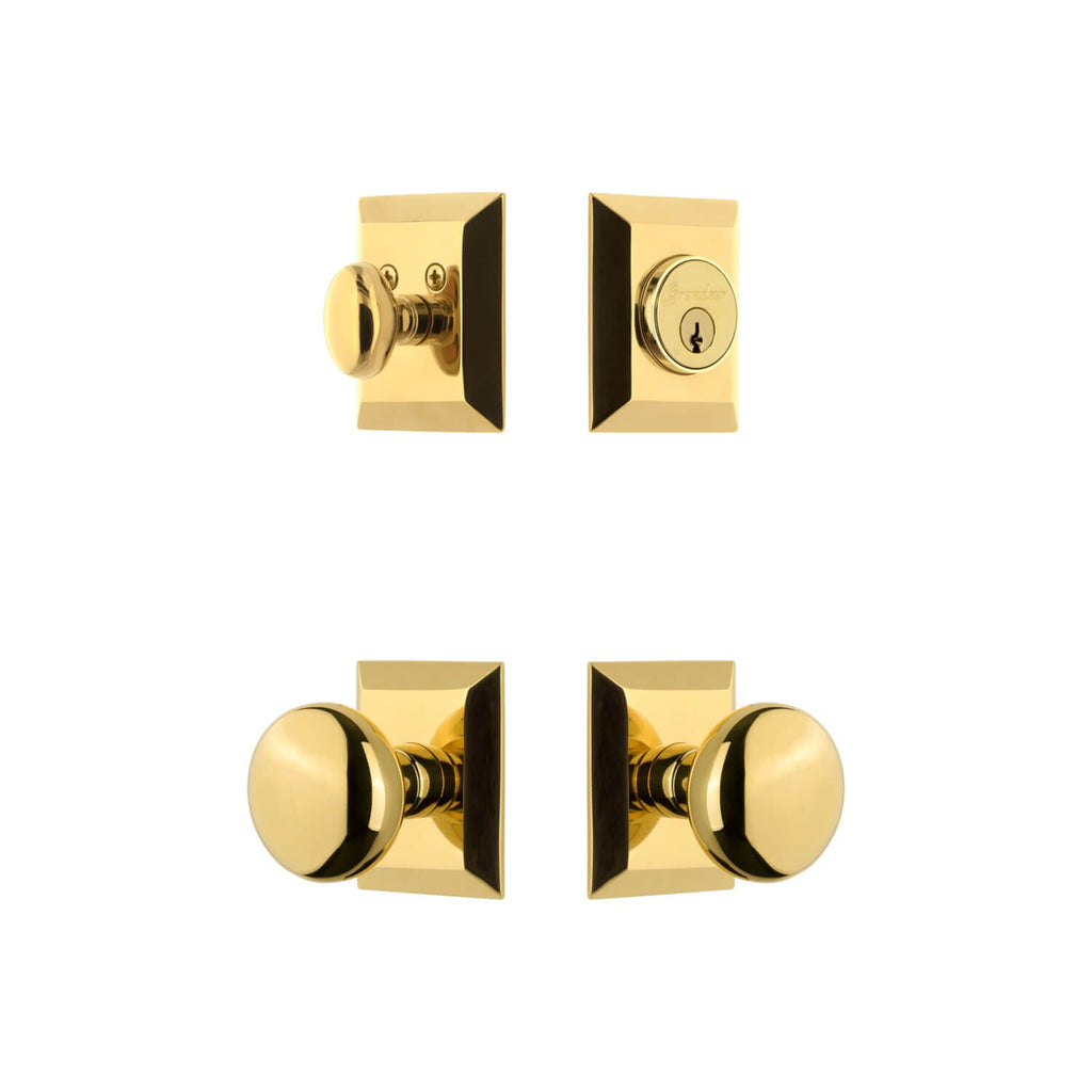 Fifth Avenue Square Rosette Entry Set with Fifth Avenue Knob in Lifetime Brass