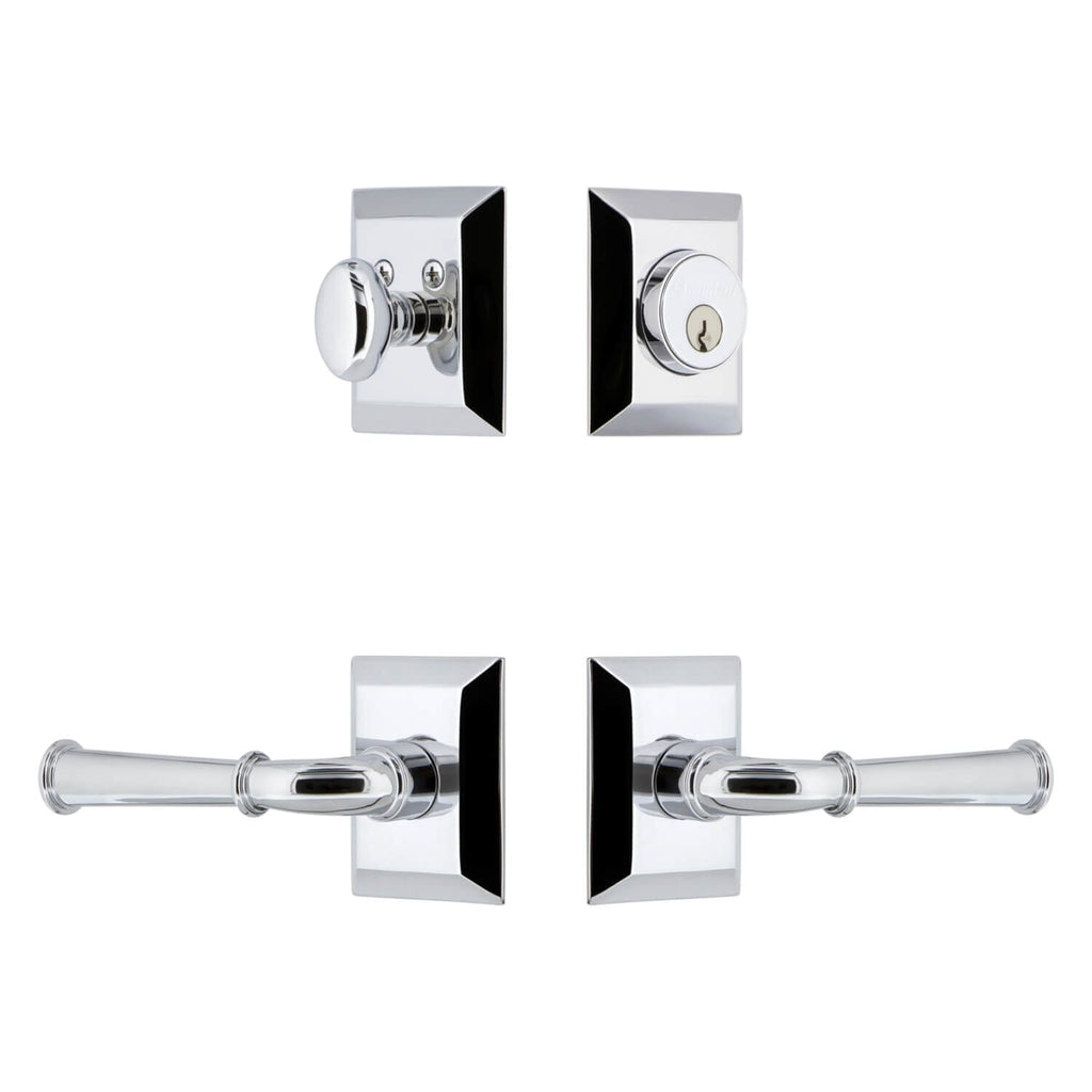 Fifth Avenue Square Rosette Entry Set with Georgetown Lever in Bright Chrome