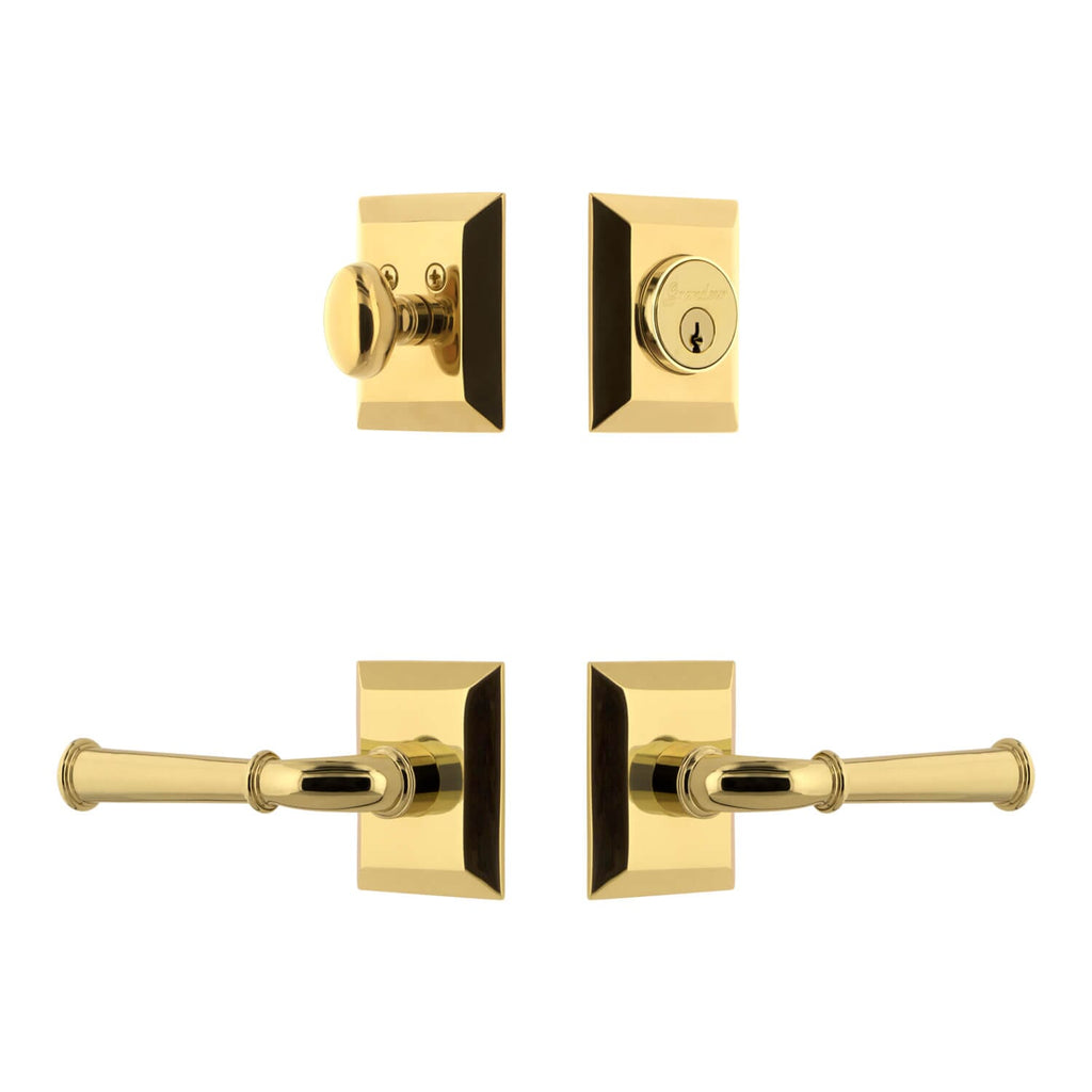 Fifth Avenue Square Rosette Entry Set with Georgetown Lever in Lifetime Brass