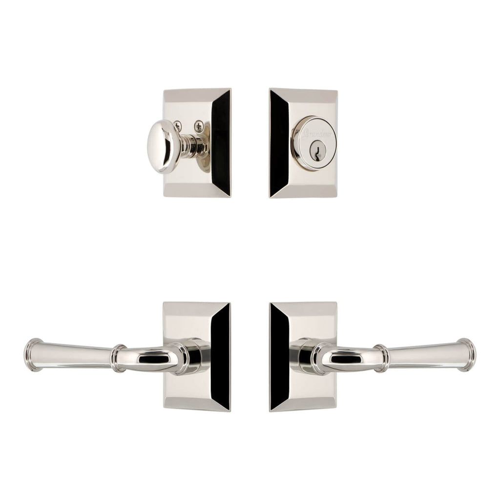 Fifth Avenue Square Rosette Entry Set with Georgetown Lever in Polished Nickel