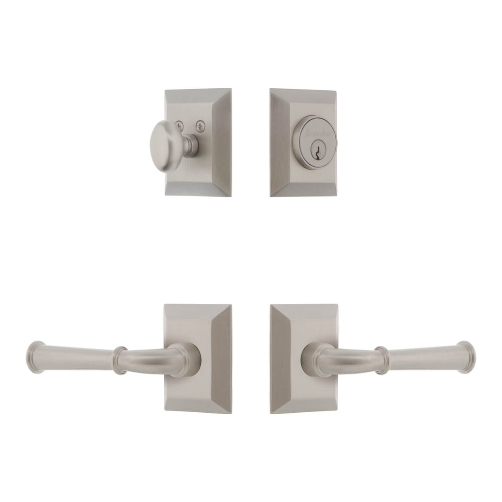 Fifth Avenue Square Rosette Entry Set with Georgetown Lever in Satin Nickel