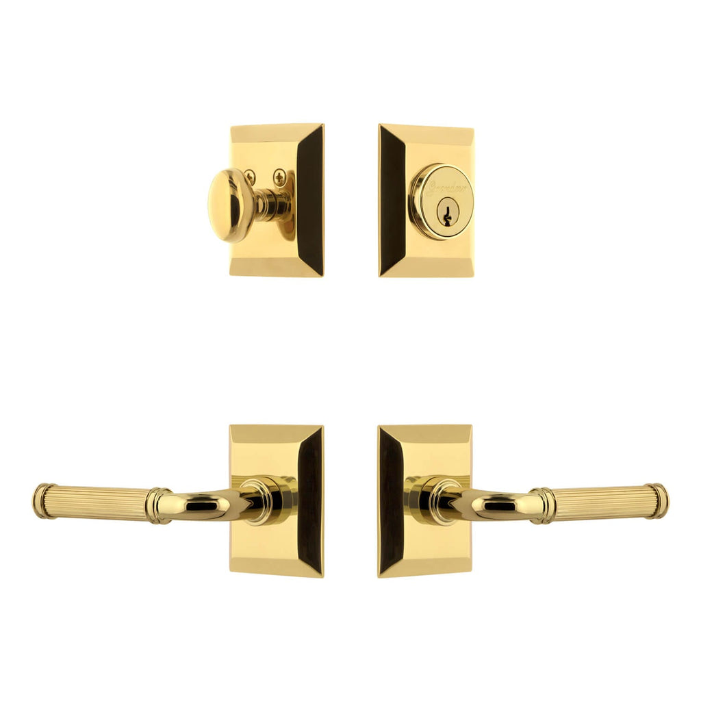 Fifth Avenue Square Rosette Entry Set with Soleil Lever in Lifetime Brass