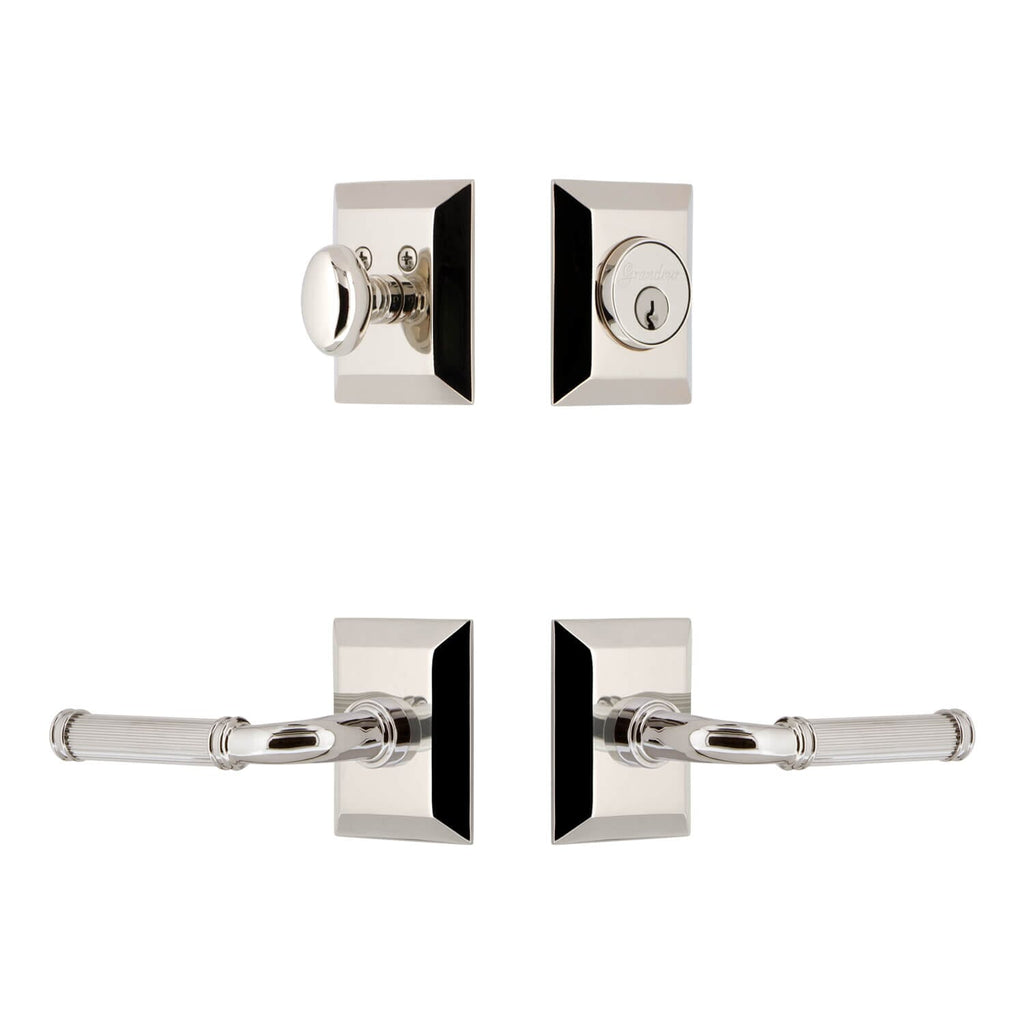 Fifth Avenue Square Rosette Entry Set with Soleil Lever in Polished Nickel
