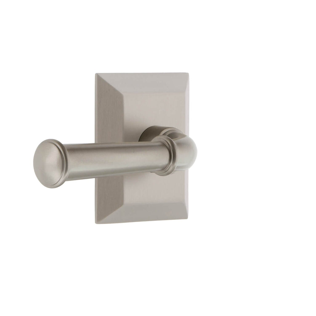 Fifth Avenue Square Rosette with Georgetown Lever in Satin Nickel