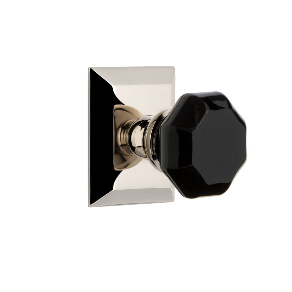 Fifth Avenue Square Rosette with Lyon Knob in Polished Nickel