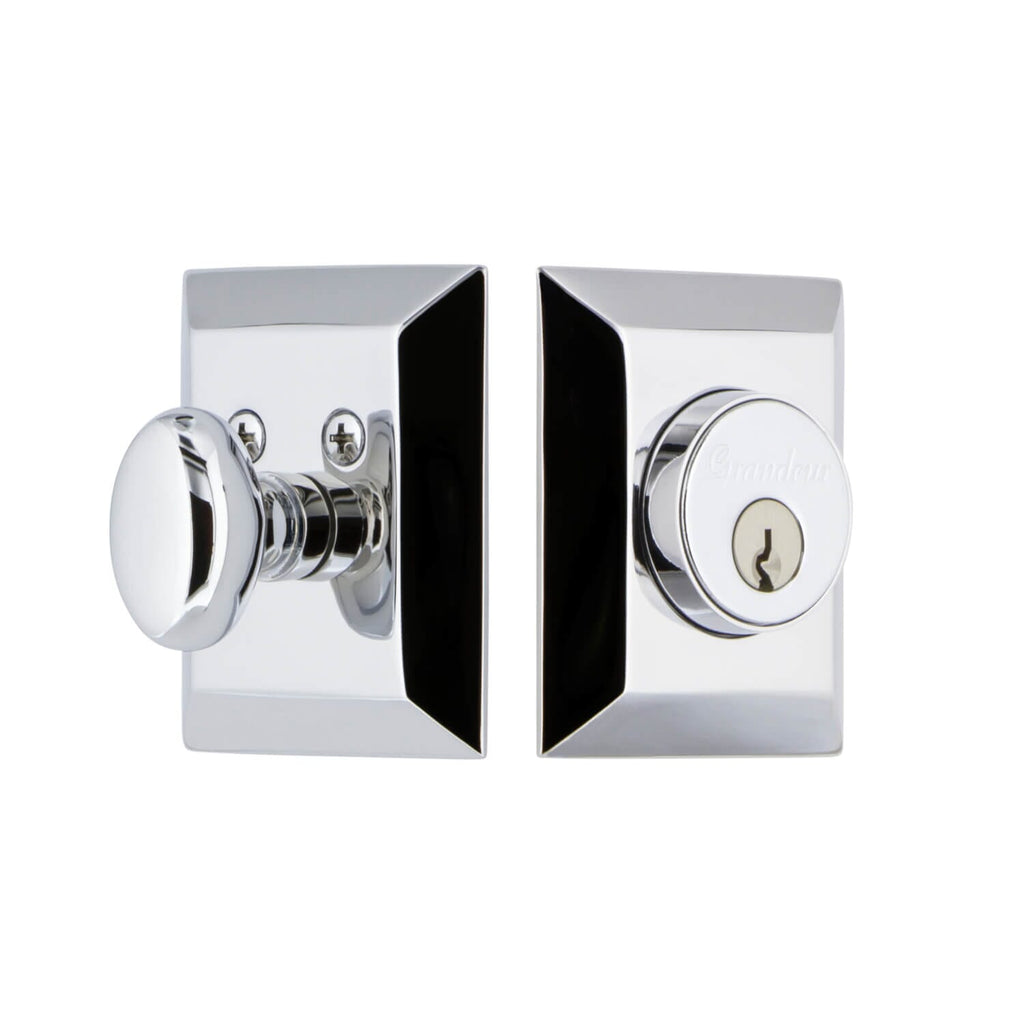 Fifth Avenue Square Rosette Single Cylinder in Bright Chrome