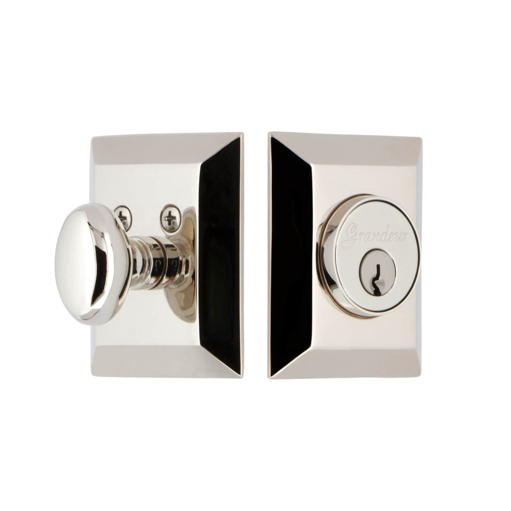Fifth Avenue Square Rosette Single Cylinder in Polished Nickel