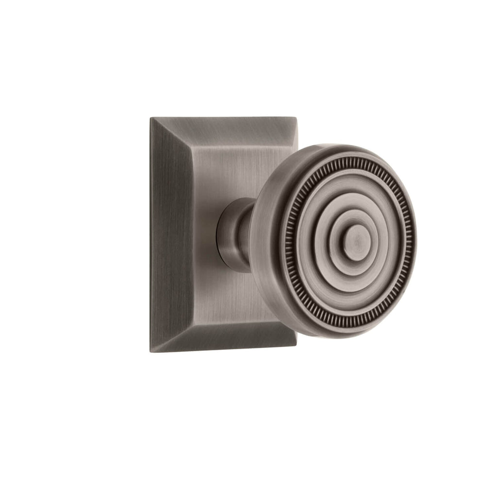 Fifth Avenue Square Rosette with Soleil Knob in Antique Pewter