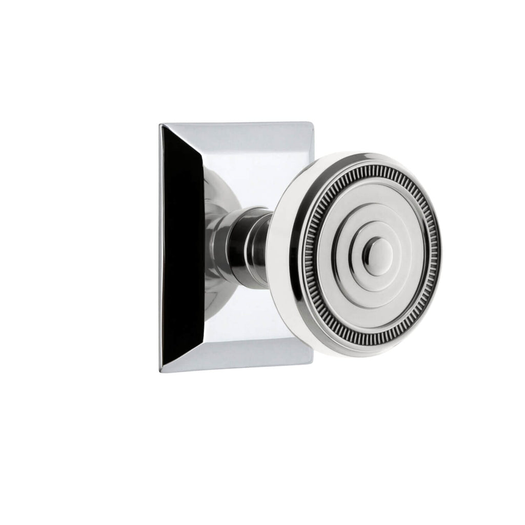 Fifth Avenue Square Rosette with Soleil Knob in Bright Chrome