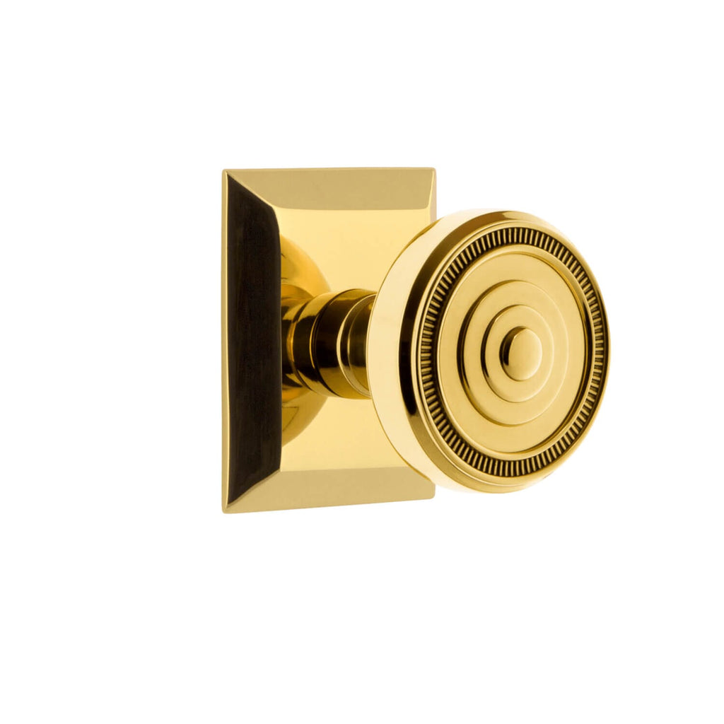 Fifth Avenue Square Rosette with Soleil Knob in Lifetime Brass