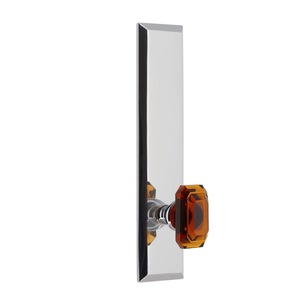 Fifth Avenue Tall Plate with Baguette Amber Knob in Bright Chrome