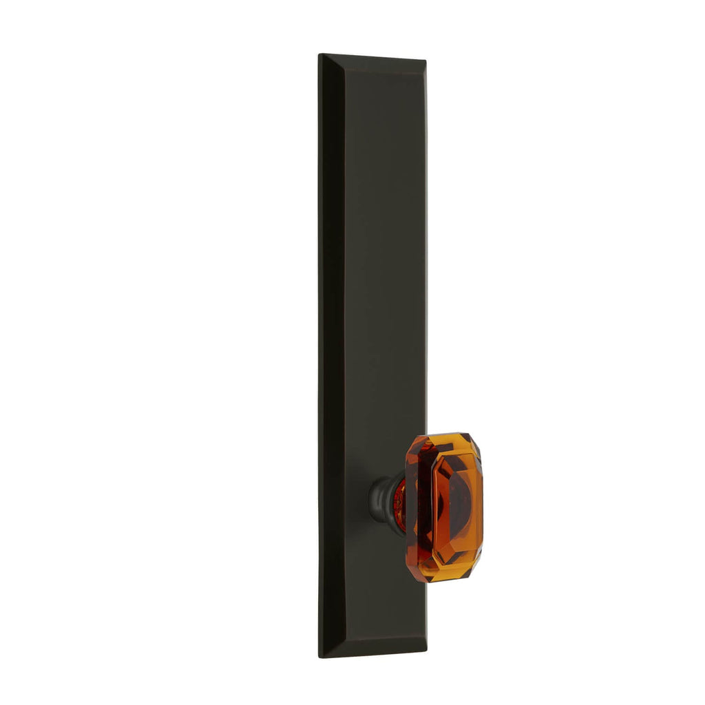 Fifth Avenue Tall Plate with Baguette Cut Amber Knob in Timeless Bronze