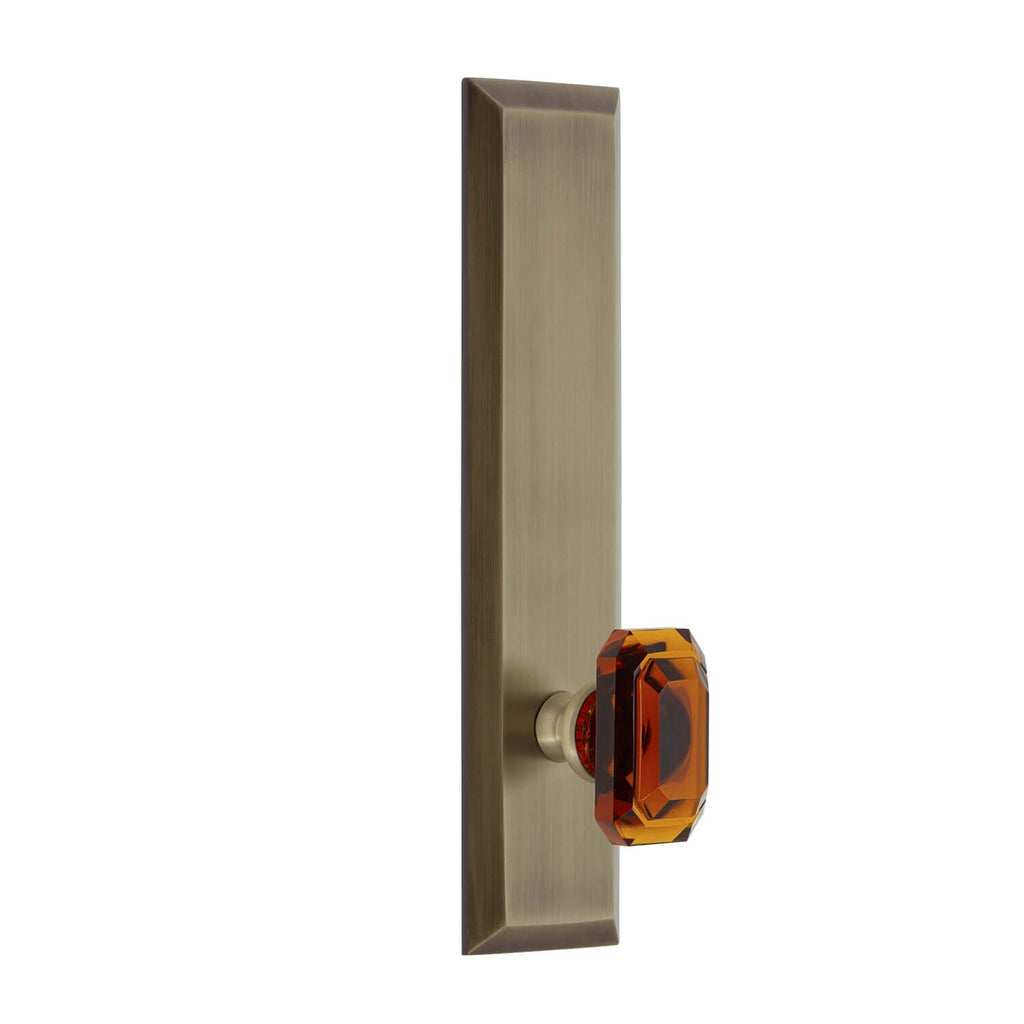 Fifth Avenue Tall Plate with Baguette Cut Amber Knob in Vintage Brass
