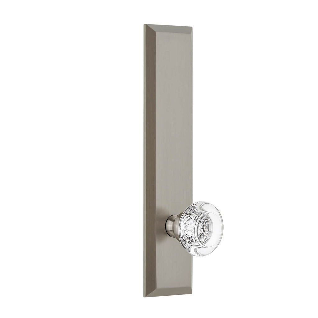 Fifth Avenue Tall Plate with Bordeaux Crystal Knob in Satin Nickel