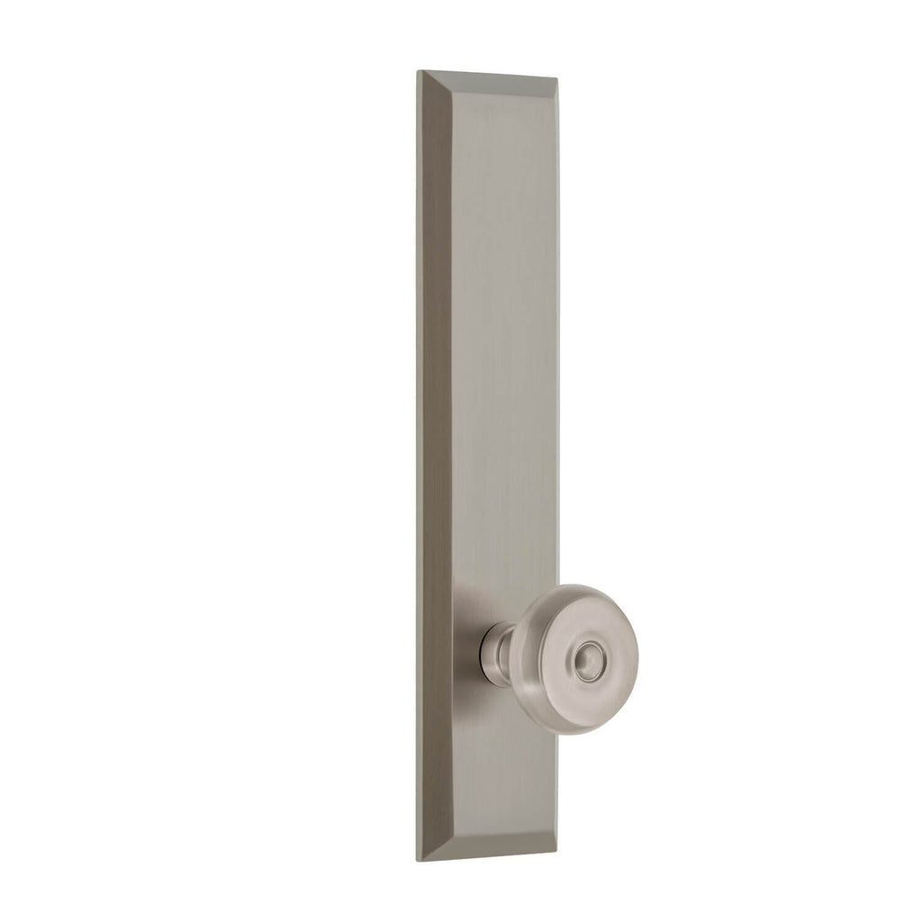 Fifth Avenue Tall Plate with Bouton Knob in Satin Nickel
