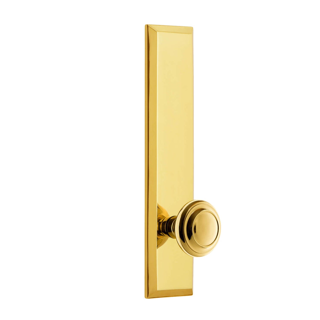 Fifth Avenue Tall Plate with Circulaire Knob in Lifetime Brass
