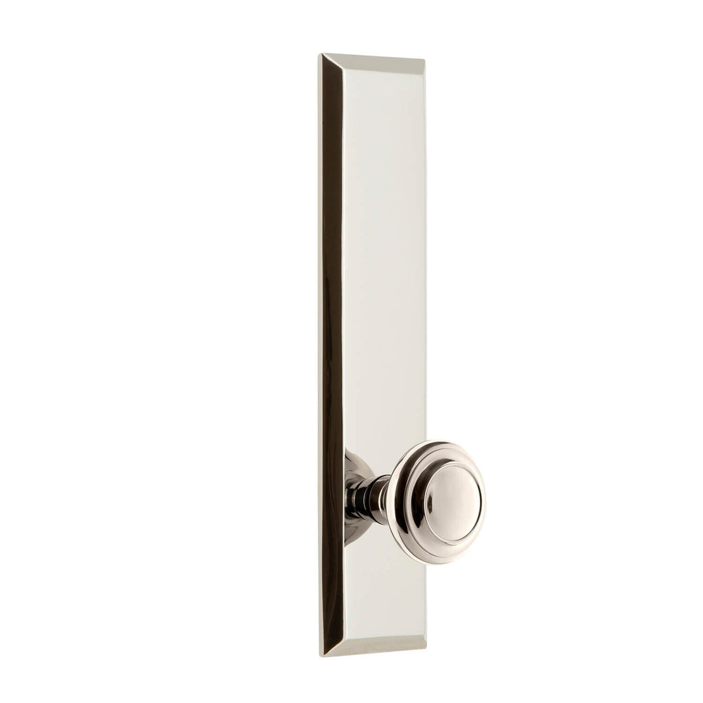 Fifth Avenue Tall Plate with Circulaire Knob in Polished Nickel