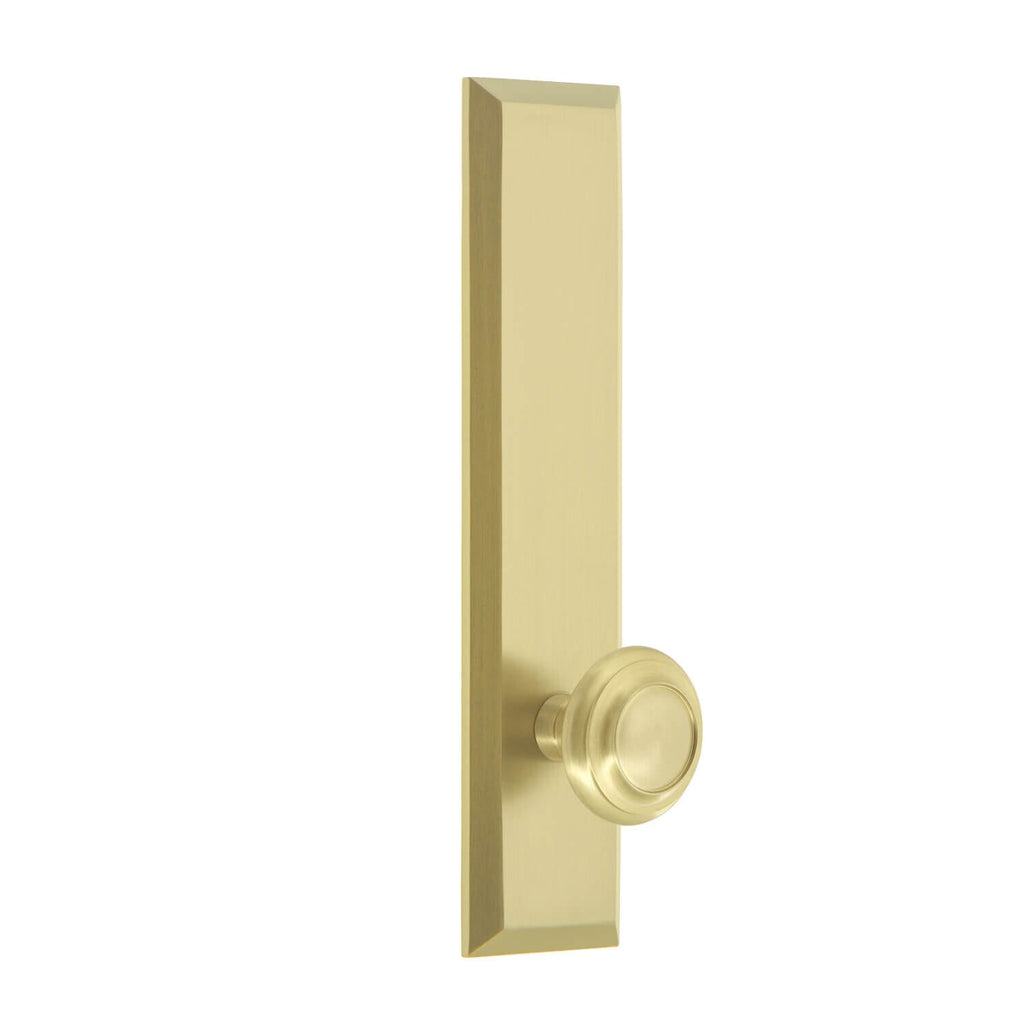 Fifth Avenue Tall Plate with Circulaire Knob in Satin Brass