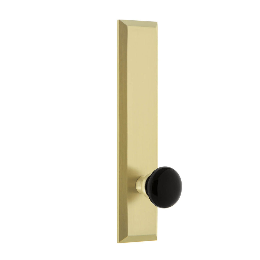 Fifth Avenue Tall Plate with Coventry Knob in Satin Brass