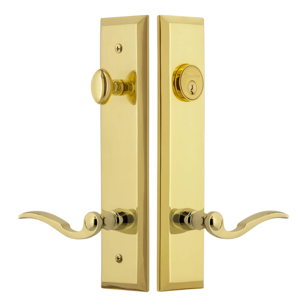 Fifth Avenue Tall Plate Entry Set with Bellagio Lever in Lifetime Bras -  Grandeur Hardware