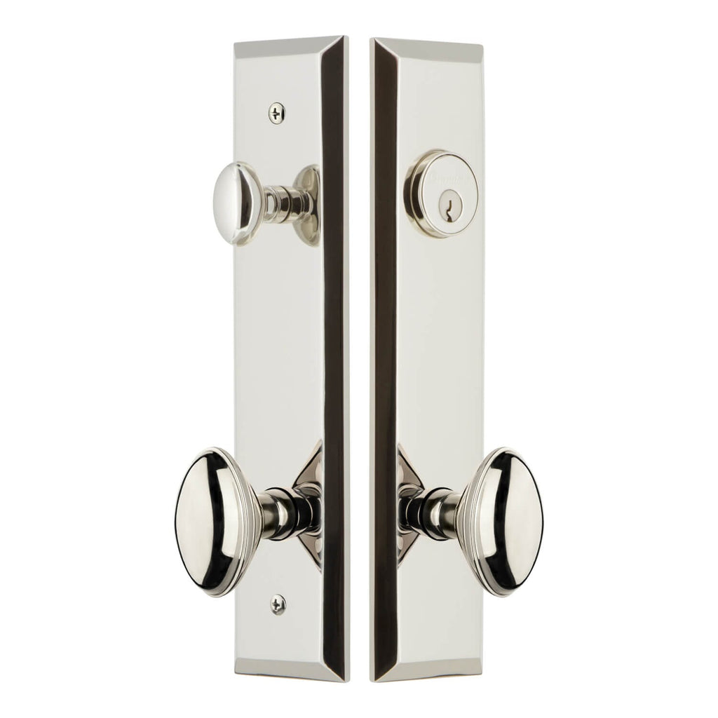 Fifth Avenue Tall Plate Entry Set with Eden Prairie Knob in Polished Nickel