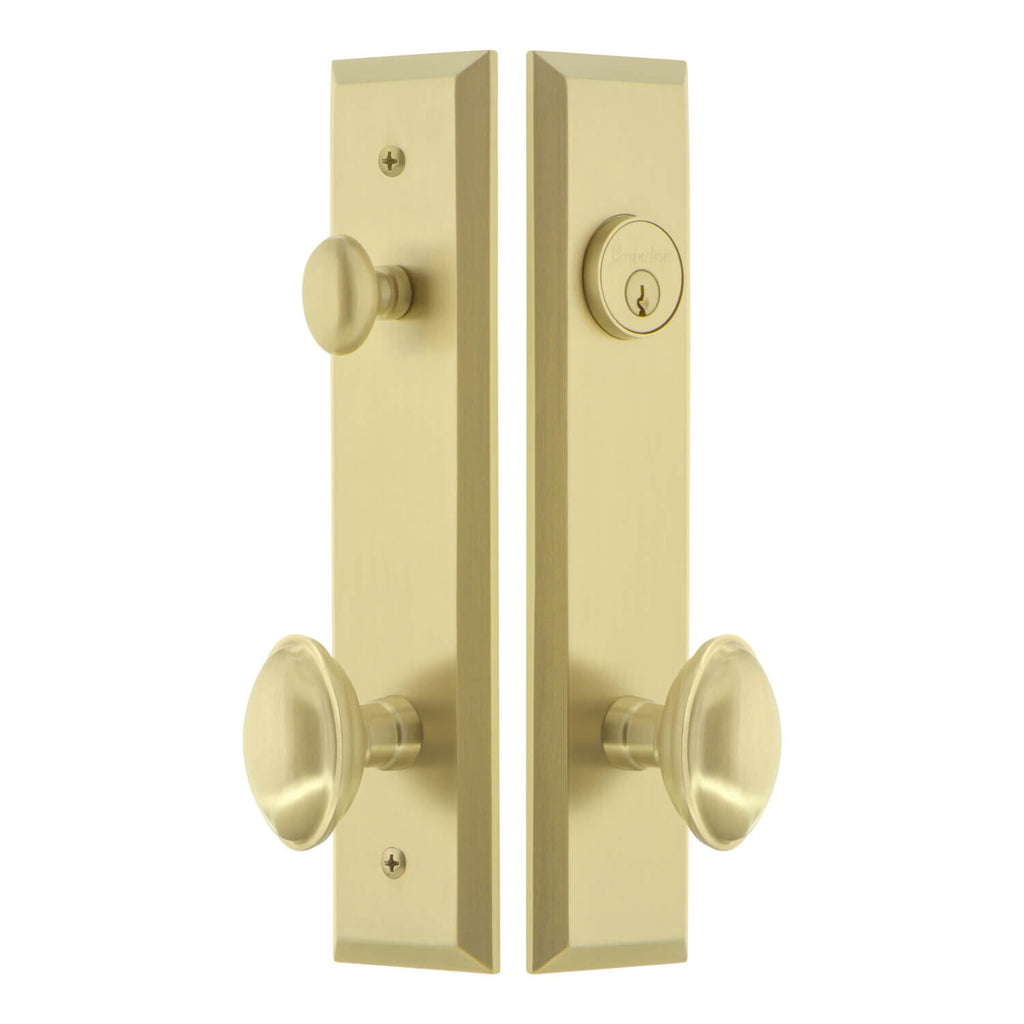 Fifth Avenue Tall Plate Complete Entry Set with Eden Prairie Knob in Satin Brass