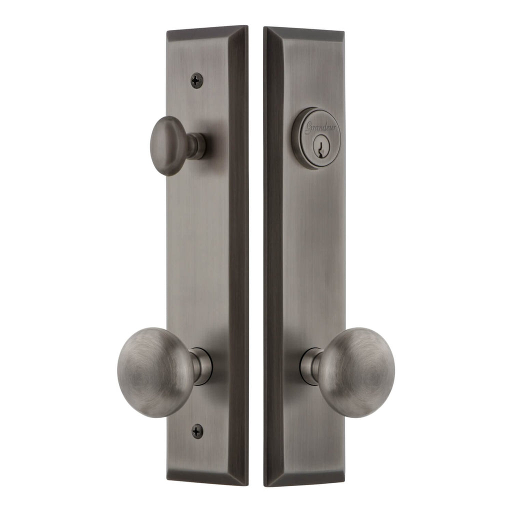 Fifth Avenue Tall Plate Entry Set with Fifth Avenue Knob in Antique Pewter