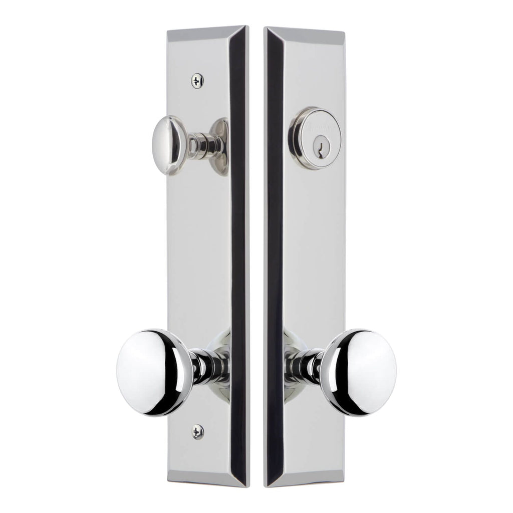 Fifth Avenue Tall Plate Complete Entry Set with Fifth Avenue Knob in Bright Chrome