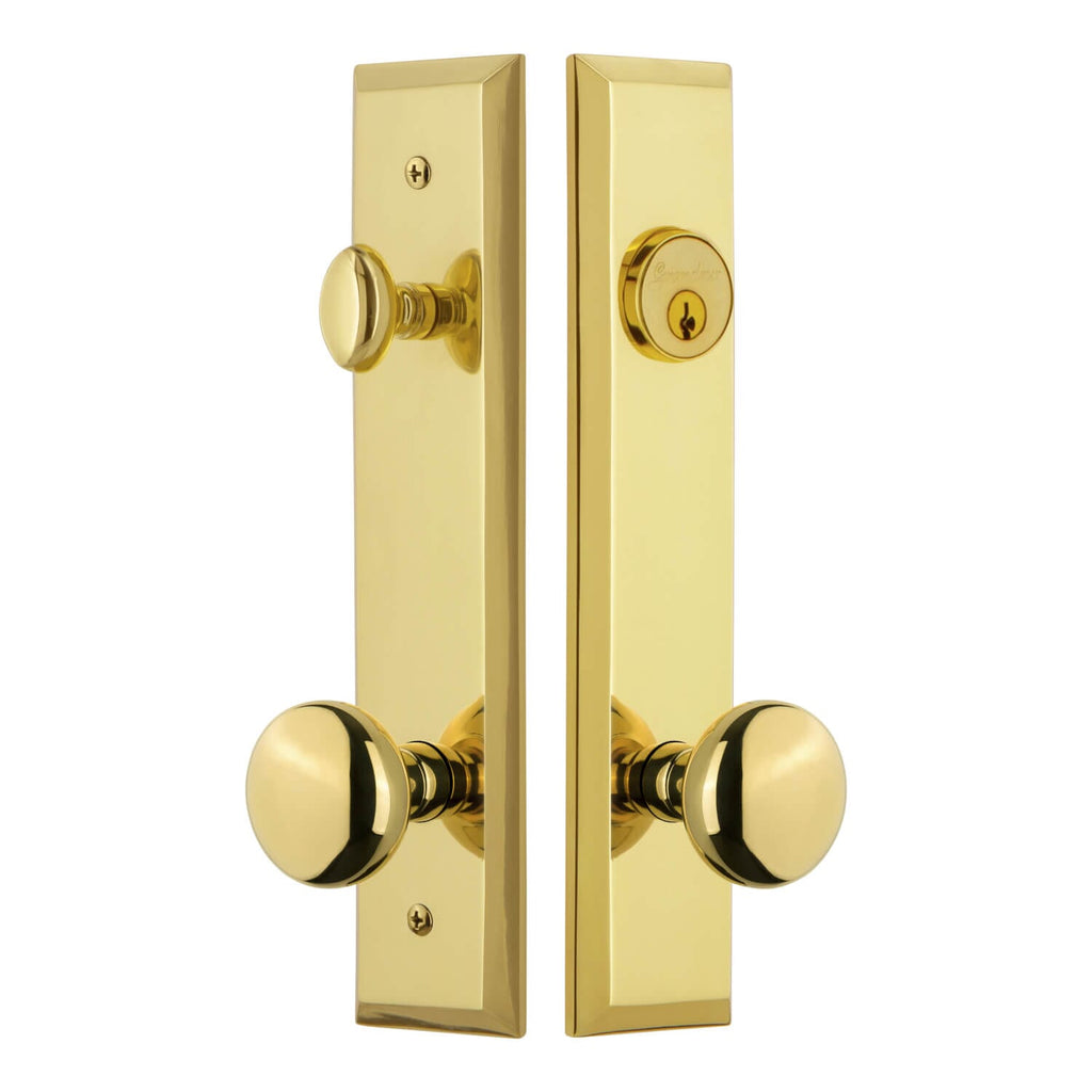 Fifth Avenue Tall Plate Entry Set with Fifth Avenue Knob in Lifetime Brass