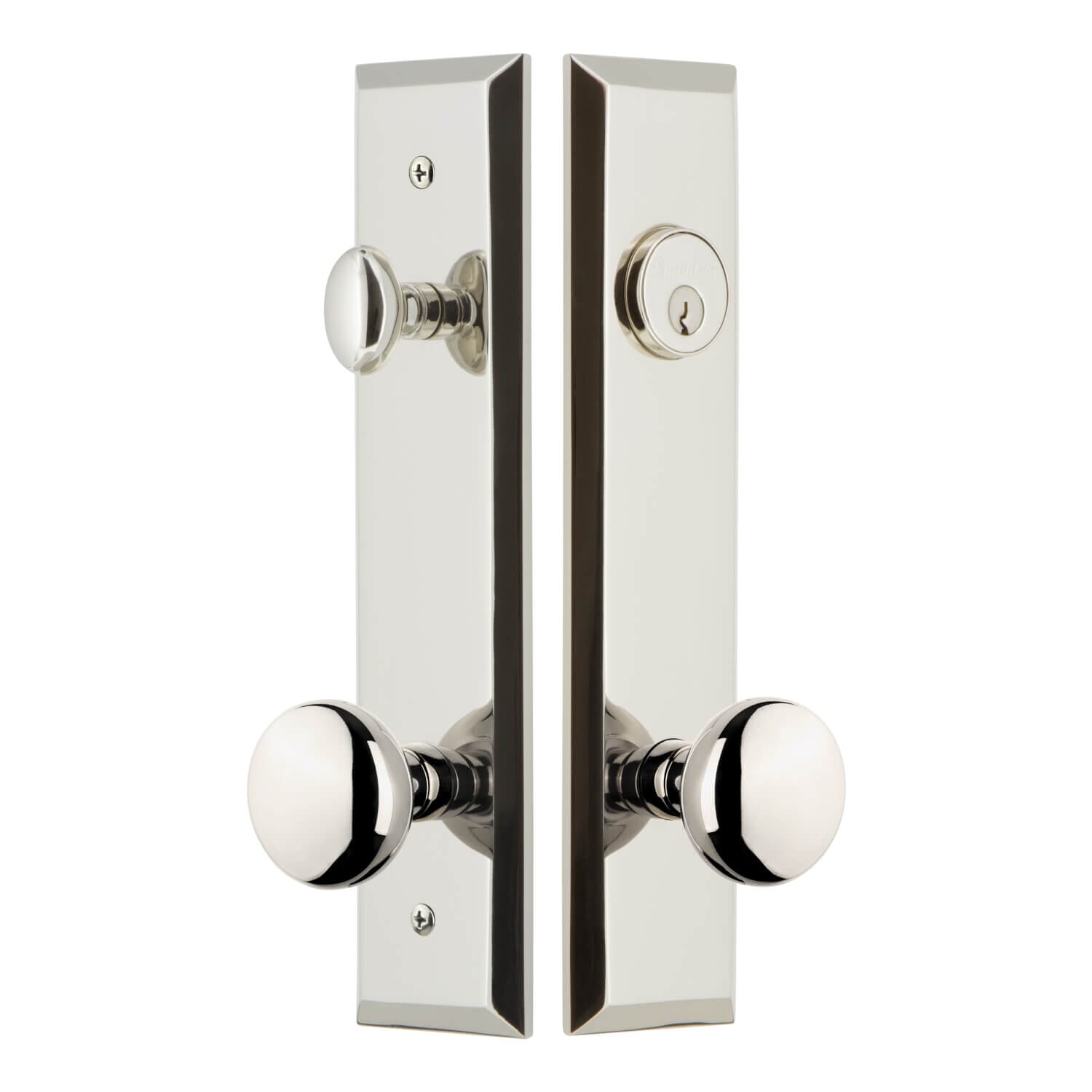 Fifth Avenue Tall Plate Entry Set with Fifth Avenue Knob in Polished N -  Grandeur Hardware