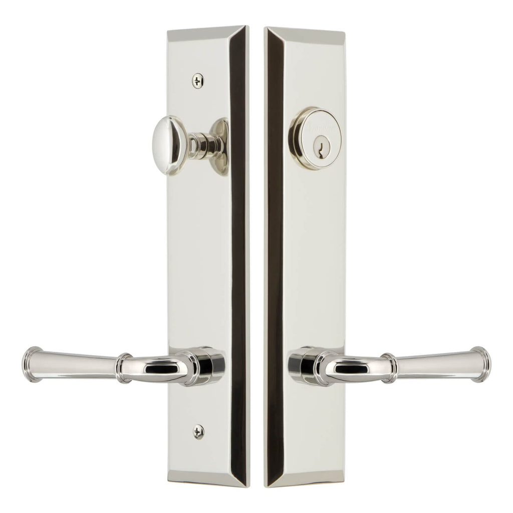 Fifth Avenue Tall Plate Entry Set with Georgetown Lever in Polished Nickel