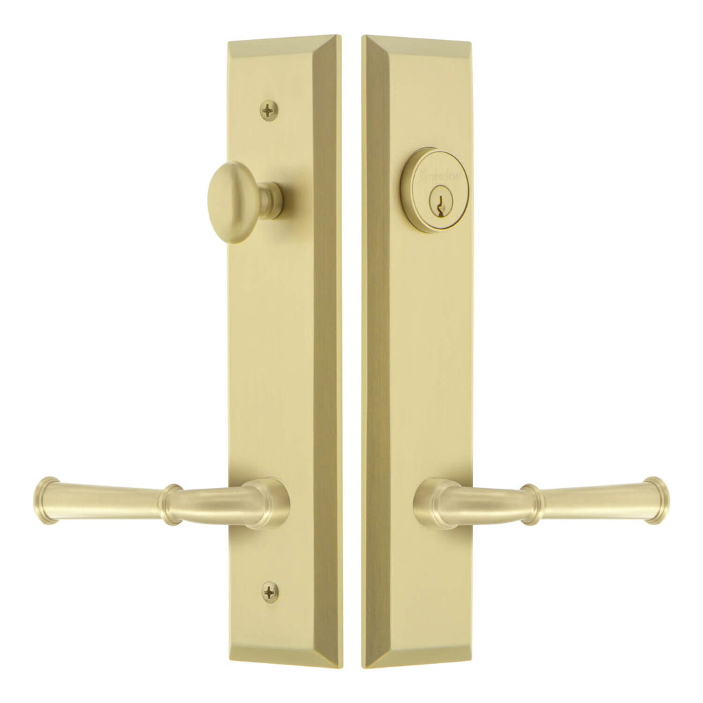 Fifth Avenue Tall Plate Complete Entry Set with Georgetown Lever in Satin Brass