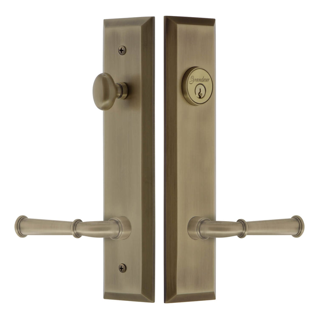 Fifth Avenue Tall Plate Entry Set with Georgetown Lever in Vintage Brass