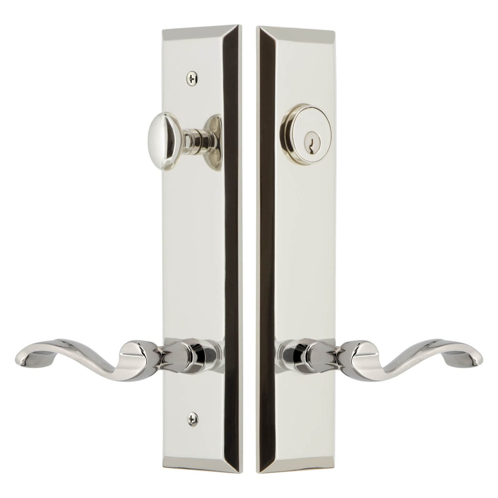 Fifth Avenue Tall Plate Entry Set with Portofino Lever in Polished Nickel