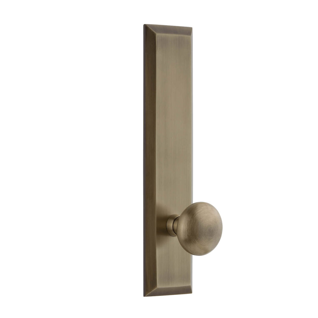 Fifth Avenue Tall Plate with Fifth Avenue Knob in Vintage Brass