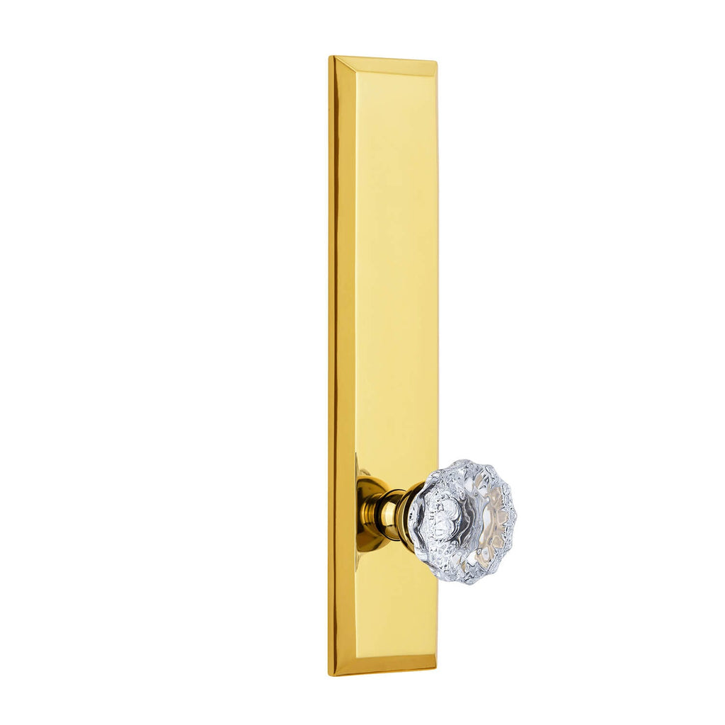 Fifth Avenue Tall Plate with Fontainebleau Crystal Knob in Polished Brass
