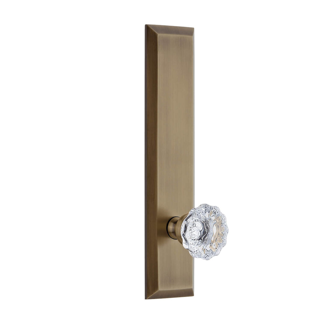 Fifth Avenue Tall Plate with Fontainebleau Crystal Knob in Vintage Brass